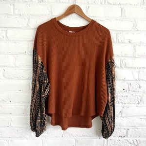 Blu Pepper | Waffle Knit Tribal Pattern Ballon Sleeves | Size Medium